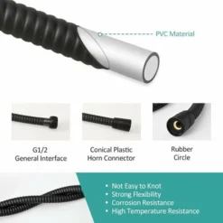 EMKE Replacement Shower Hose 1.7m Stainless Steel Shower Hose G1/2 Universal For Anti-Kink Anti-Explosion Leakproof Strong Tensile Black 8 EMKE Replacement Shower Hose 1.7m Stainless Steel Shower Hose G1/2 Universal For Anti-Kink Anti-Explosion Leakproof Strong Tensile Black -Bathroom Supplies Store 94901584 4