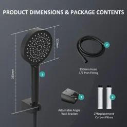 EMKE Shower Head And Hose Set Powerful Flow Shower Head Water Filter Shower 1.5M Stainless Steel Hose And High Pressure Shower Head 6 Spray Modes, Matte Black -Bathroom Supplies Store 94901587 5