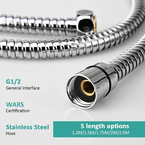 EMKE Replacement Shower Hose 1.7m Stainless Steel Shower Hose G1/2 Universal For Anti-Kink Anti-Explosion Leakproof Strong Tensile Chrome 2 EMKE Replacement Shower Hose 1.7m Stainless Steel Shower Hose G1/2 Universal For Anti-Kink Anti-Explosion Leakproof Strong Tensile Chrome - Image 2
