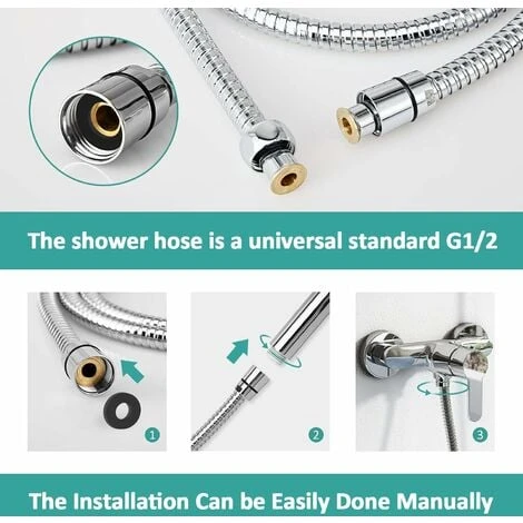 EMKE Replacement Shower Hose 1.7m Stainless Steel Shower Hose G1/2 Universal For Anti-Kink Anti-Explosion Leakproof Strong Tensile Chrome 5 EMKE Replacement Shower Hose 1.7m Stainless Steel Shower Hose G1/2 Universal For Anti-Kink Anti-Explosion Leakproof Strong Tensile Chrome - Image 5