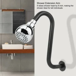 8 Inch Shower Arm 201 Stainless Steel High Rise S-Curved Shower Extension Arm G1/2 Bathroom Accessory Showerhead Extension (Black) -Bathroom Supplies Store 95966108 3