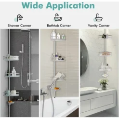 4 Tier Tension Corner Shower Caddy Rustproof Aluminum Bathroom Storage Shelves -Bathroom Supplies Store 96821740 3
