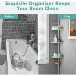 4 Tier Tension Corner Shower Caddy Rustproof Aluminum Bathroom Storage Shelves -Bathroom Supplies Store 96821740 4