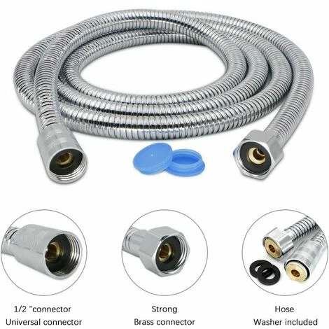 Stainless Steel Flexible Shower Hose For Bath, Replacement Anti-Twist Handheld Shower Hose, Double Locking (G1/2), Chrome 2m 2 Stainless Steel Flexible Shower Hose For Bath, Replacement Anti-Twist Handheld Shower Hose, Double Locking (G1/2), Chrome 2m - Image 2
