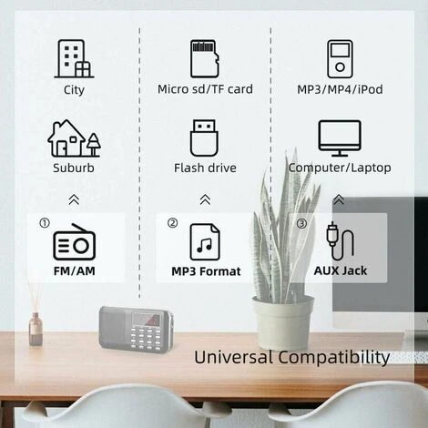 AM/FM Portable Radio, Radio Set With Emergency Light, Micro SD/AUX/USB Support, 1200mAh Rechargeable Battery 2 AM/FM Portable Radio, Radio Set With Emergency Light, Micro SD/AUX/USB Support, 1200mAh Rechargeable Battery - Image 2