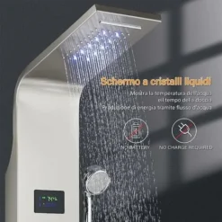 Shower Panel Tower System Brushed Nickel Stainless Steel LED Rainfall Waterfall Shower 6 Functions With Massage Nozzle Rainfall Hand Shower Bathroom Wall Mounted Shower Panel -Bathroom Supplies Store 99338336 5