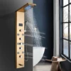 Shower Panel Gold Stainless Steel LED Rainfall Waterfall Shower 6 Functions With Massage Nozzle Rainfall Hand Shower Bath Spout Bathroom Wall Mounted Shower Panel