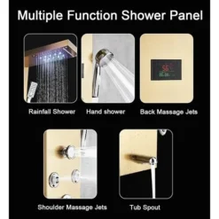 Shower Panel Gold Stainless Steel LED Rainfall Waterfall Shower 6 Functions With Massage Nozzle Rainfall Hand Shower Bath Spout Bathroom Wall Mounted Shower Panel -Bathroom Supplies Store 99338350 4