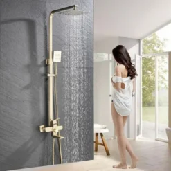 Shower Mixer Taps Shower Set Shower System 3-Function With Rainfall Shower Handheld Bath Tub Brushed Gold