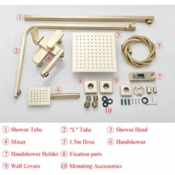 Shower Mixer Taps Shower Set Shower System 3-Function With Rainfall Shower Handheld Bath Tub Brushed Gold -Bathroom Supplies Store 99338373 5