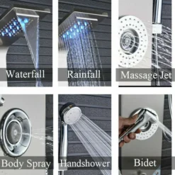 Shower Panel Column Tower LED Shower System With 6 Functions, Unique Powerful Hydromassage And Bidet Tap Shower Tower Wall Mounted Brushed Nickel -Bathroom Supplies Store 99338385 3