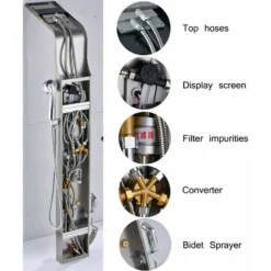 Shower Panel Column Tower LED Shower System With 6 Functions, Unique Powerful Hydromassage And Bidet Tap Shower Tower Wall Mounted Brushed Nickel -Bathroom Supplies Store 99338385 5