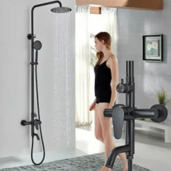 Shower System Black Shower Mixer Taps Shower Set 3-Function With Rainfall Shower Handheld Bath Tub