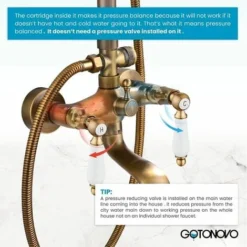 Antique Brass Shower System With 3 Functions Tap Rainfall Head, Handheld Shower, Tub Spout And Shelf, Solid Brass Retro Shower Mixer Taps For Bathroom -Bathroom Supplies Store 99338398 3