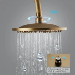 Antique Brass Shower System With 3 Functions Tap Rainfall Head, Handheld Shower, Tub Spout And Shelf, Solid Brass Retro Shower Mixer Taps For Bathroom -Bathroom Supplies Store 99338398 4