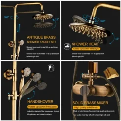 Antique Brass Shower System, Vintage Luxury Brass Shower Faucet Set, Shower Mixer Tap With Rainfall Shower Head, Handheld Shower, Rain Shower Mixer Set -Bathroom Supplies Store 99338404 3