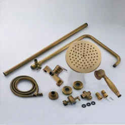 Antique Brass Shower System, Vintage Luxury Brass Shower Faucet Set, Shower Mixer Tap With Rainfall Shower Head, Handheld Shower, Rain Shower Mixer Set -Bathroom Supplies Store 99338404 5